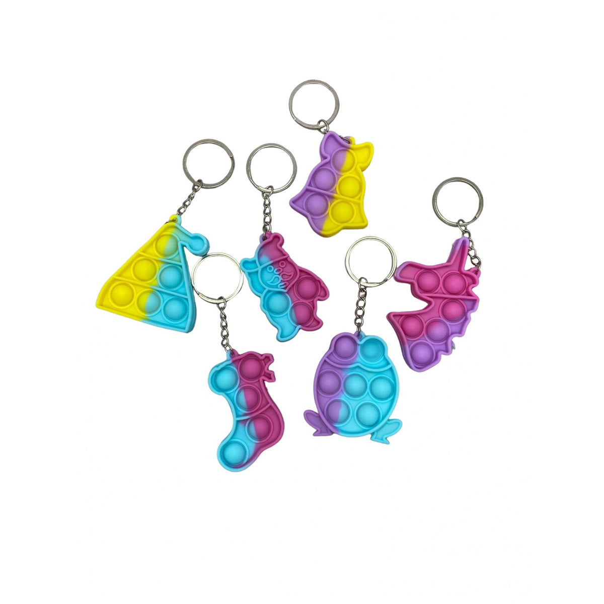 Jucarie Senzoriala Mini Pop It, Breloc Fidget Antistres Push Pop Bubble, Modele Diverse, Silicon, Multicolor, 1 Bucata