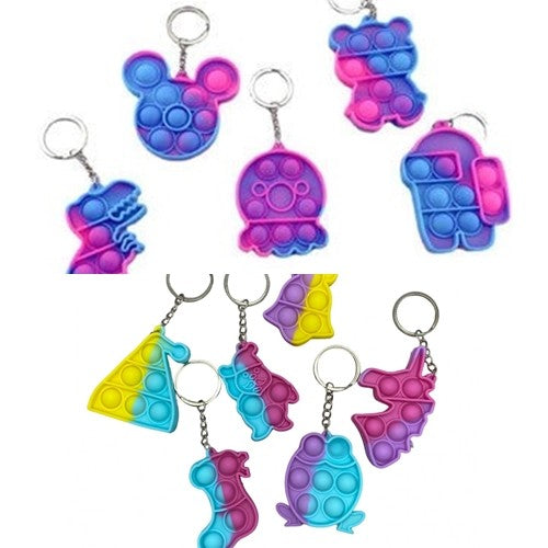 Jucarie Senzoriala Mini Pop It, Breloc Fidget Antistres Push Pop Bubble, Modele Diverse, Silicon, Multicolor, 1 Bucata