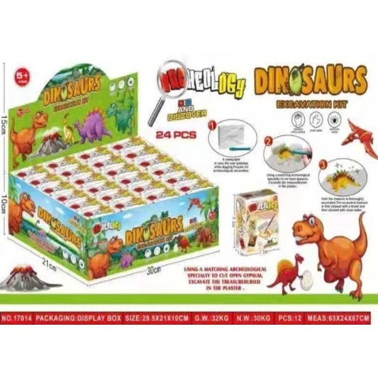 Set Joc Arheologic Dinozauri Micul Arheolog, Kit Sapaturi Fosile din Bloc de Lut cu Daltă și Pensulă, Jucărie Educativă STEM, 24 Piese, Multicolor, +5 Ani