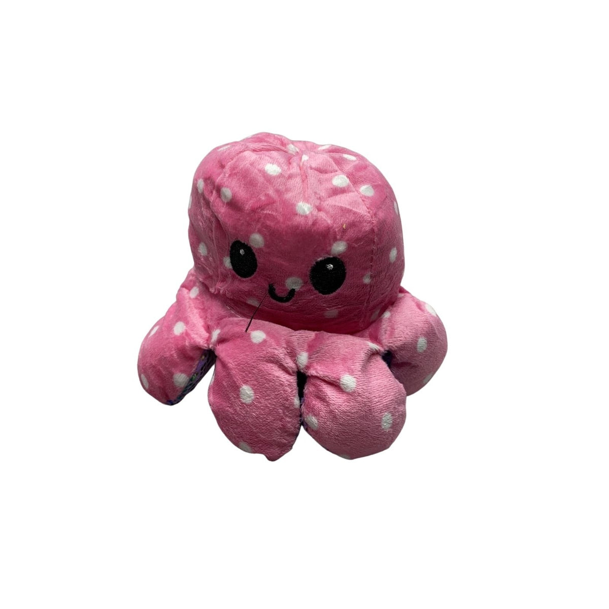 Jucarie Din Plus Caracatita Reversibila, Exprimare Emotii Fata Fericita si Trista, Model cu Buline si Imprimeu Stralucitor, Multicolor, Model 7