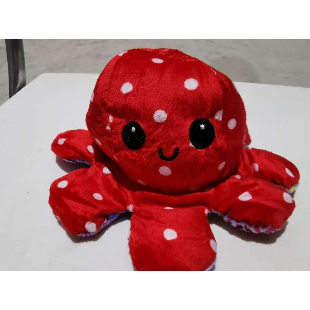 Caracatita Reversibila din Plus, Jucarie de Plus cu Doua Fete Happy si Sad, Design cu Buline si Imprimeu Stralucitor, Multicolor, Model 2