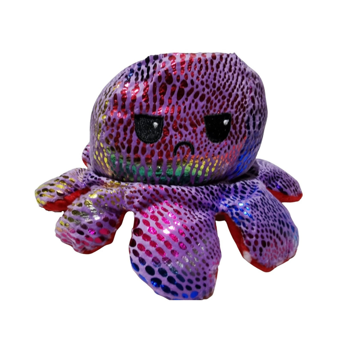 Caracatita Reversibila din Plus, Jucarie de Plus cu Doua Fete Happy si Sad, Design cu Buline si Imprimeu Stralucitor, Multicolor, Model 2