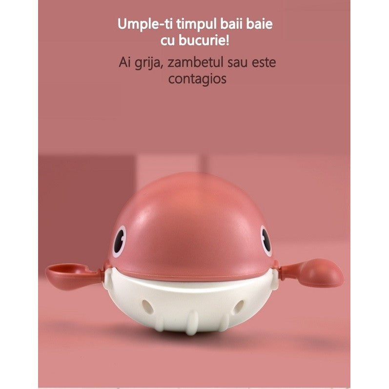 Jucarie De Baie Balena Inotatoare Cu Cheita, Material ABS, Roz