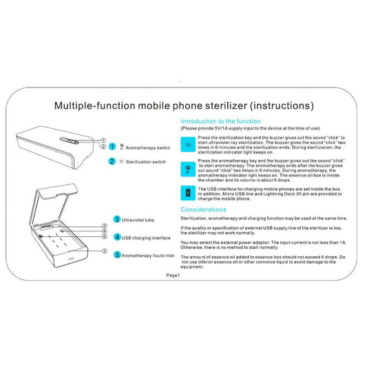 Sterilizator UV Portabil pentru Telefon si Obiecte Personale, Functie Aromaterapie, Incarcare USB, Compatibil Dispozitive Maxim 6 Inch, Alb
