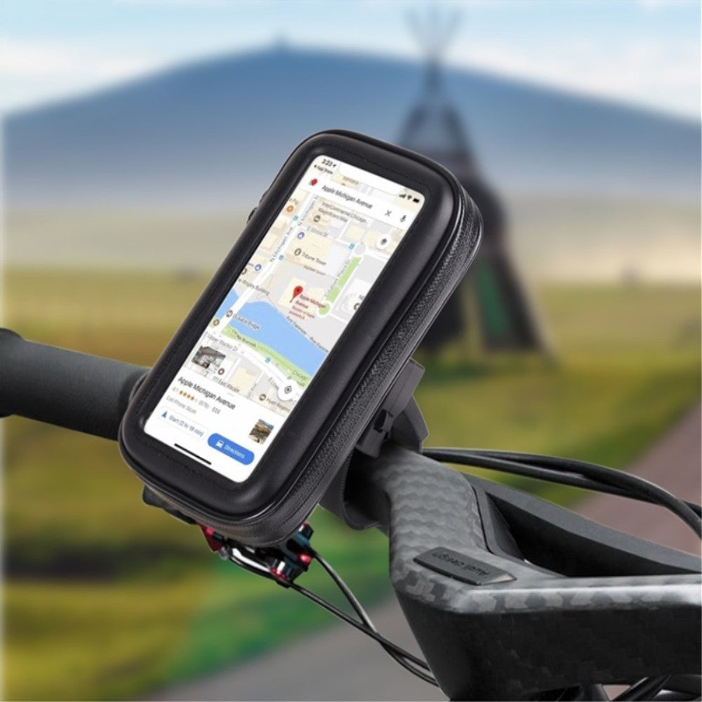 Suport Telefon Bicicleta si Motocicleta, Husa Impermeabila IPX4 cu Touchscreen Sensibil si Rotire 360 Grade, Protectie Socuri din Material EVA, Negru, Marime L, Max 5.5 Inch