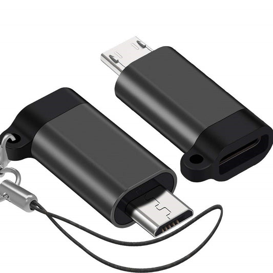 Adaptor USB-C Mama la Micro USB Tata, Convertor Date si Incarcare cu Agatatoare Breloc, Design Compact 2.5 cm, Aluminiu, Negru