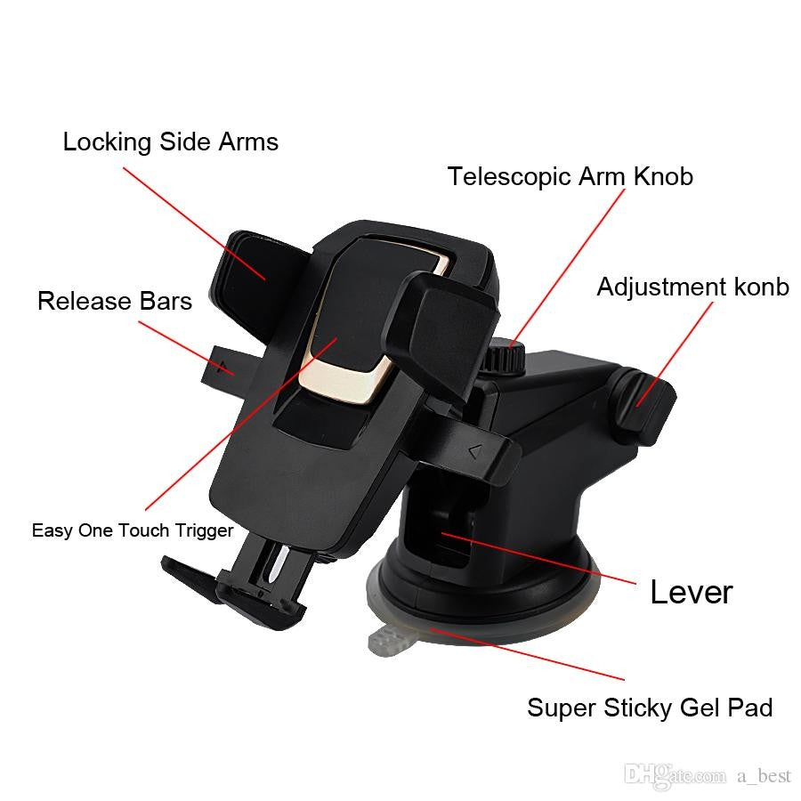 Suport Auto Universal Pentru Telefon 2nd A1, Brat Telescopic Reglabil, Fixare Cu Ventuza Pe Bord Sau Parbriz, Rotatie 360 Grade, ABS Si Silicon, Latime 5.5-8.5 cm, Negru