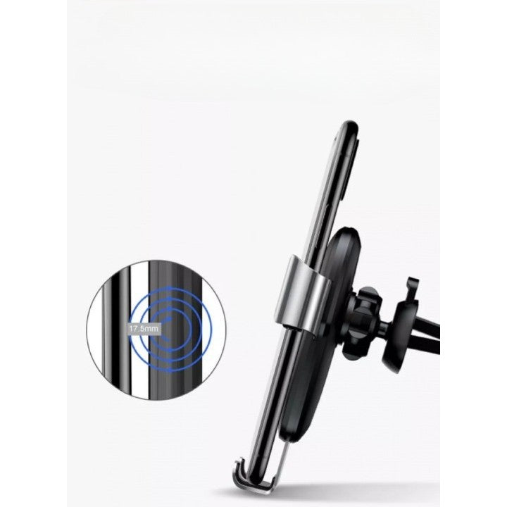 WUW Suport Auto cu Incarcare Wireless, Fast Charge, Prindere Grila Ventilatie, Plastic si Aluminiu, Model W2, Negru