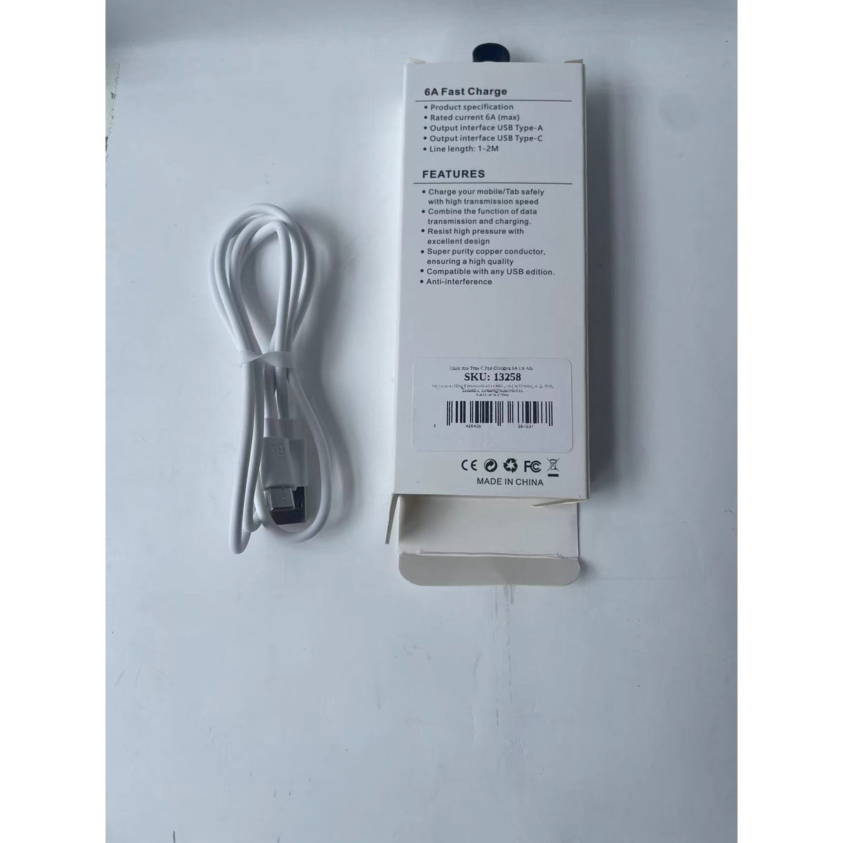 Cablu Date și Încărcare Rapidă USB la USB Type-C, Fast Charging 5A, Transfer Date, Compatibil Android, Lungime 1m, Alb