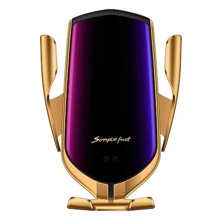 Suport Auto Cu Incarcare Wireless, Senzor Infrarosu Si Deschidere Automata, Fast Charge 10W, Smart Sensor R1, PC Si ABS, Auriu