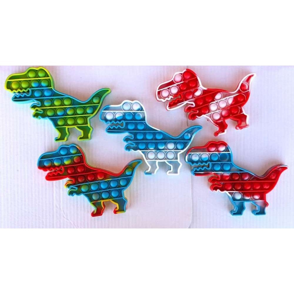 Jucarie Senzoriala Pop It Now & Flip It, Push Bubble Anti-stres in Forma de Dinozaur, Silicon Flexibil, Multicolor, Varsta +3 Ani