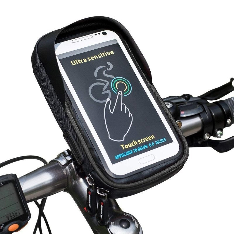 Wheel Up Suport Telefon Bicicleta, Borseta Impermeabila cu Protectie Solara, Rotatie 360 Grade, Nailon 900D si Ecran Tactil TPU, Compatibil Telefoane pana la 6.0 inch, Negru
