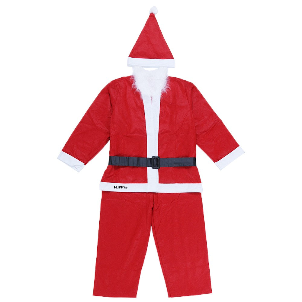 Costum Moș Crăciun Pentru Băiat, Set 5 Piese Cu Barbă Și Căciulă, Polar Poliester, 10-12 Ani, Roșu, 5 Piese