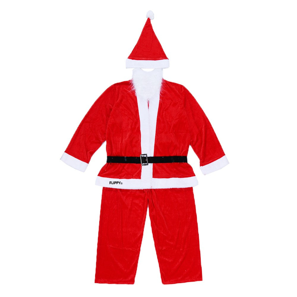 Costum Mos Craciun Pentru Baieti, Set Complet de Deghizare Craciun, Catifea Moale, 5 Piese, Varsta 10-12 Ani, Rosu/Alb