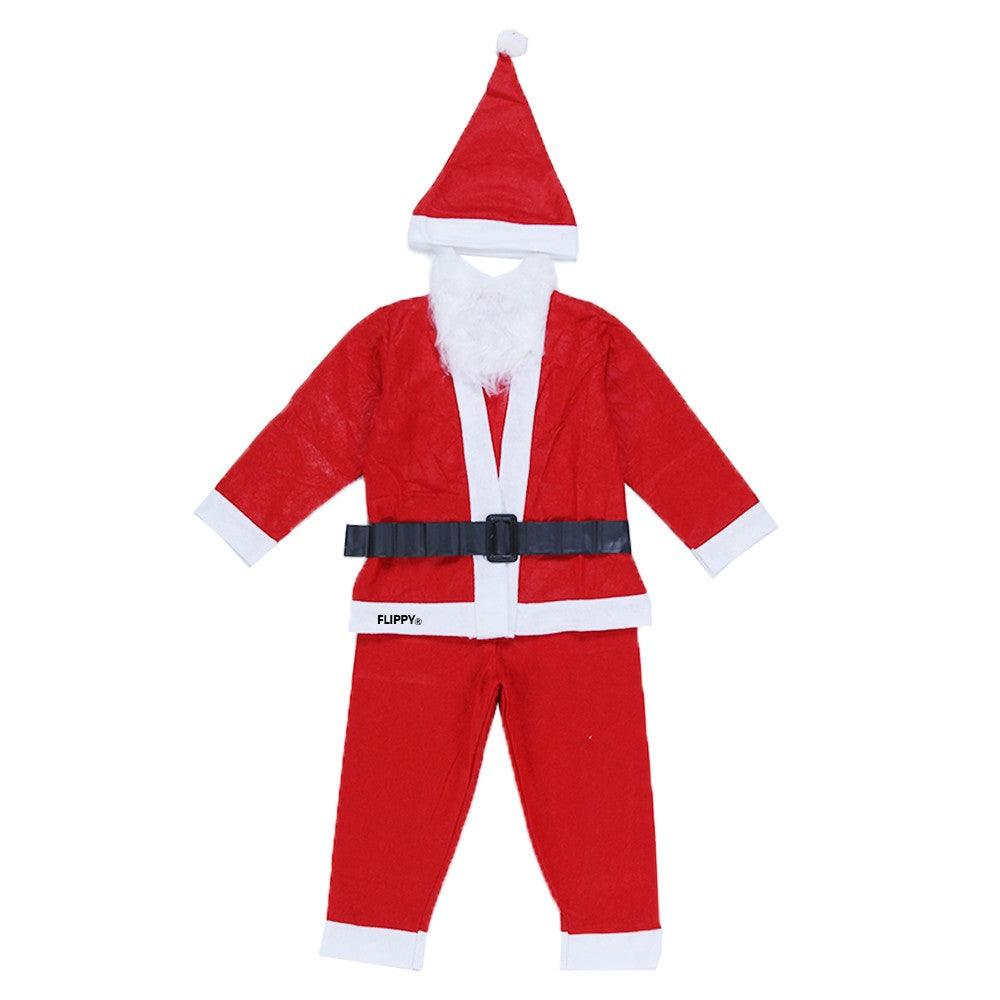 Costum Mos Craciun Pentru Baieti, Set Complet 5 Piese Cu Barba Si Caciula, Material Polar Moale, Rosu, Varsta 4-6 Ani