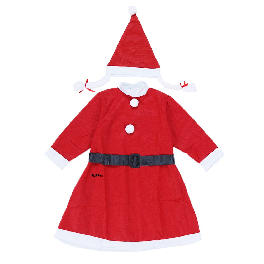 Costum Crăciuniță Pentru Fată, Set 3 Piese Cu Rochiță Și Căciuliță, Polar Poliester, 7-9 Ani, Roșu, 3 Piese