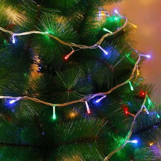 Instalatie de Craciun Tip Liniar, 50 LED-uri, 2 Moduri de Iluminare, Functionare pe Baterii, Fir Transparent, 5 m, Multicolor
