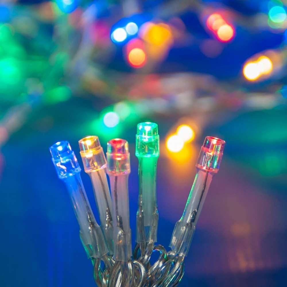 Instalatie de Craciun Tip Liniar, 20 LED-uri, Alimentare cu Baterii, 2 Jocuri de Lumini, Fir Transparent, 2 m, Multicolor