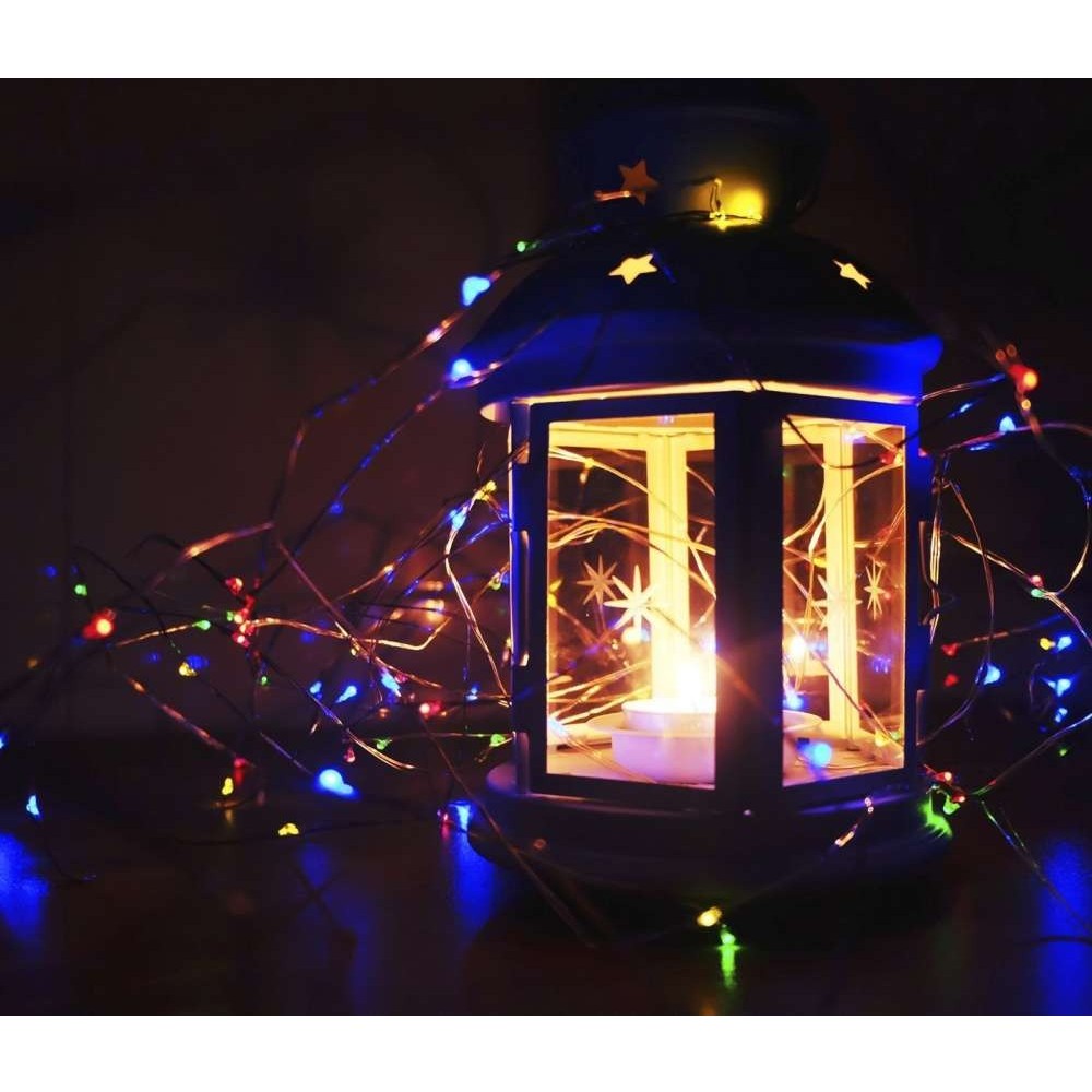 Instalatie de Craciun Liniara, 200 LED-uri, 2 Jocuri de Lumini, Alimentare Baterii, Fir Cupru Flexibil, Interior si Exterior, 20 m, Multicolor