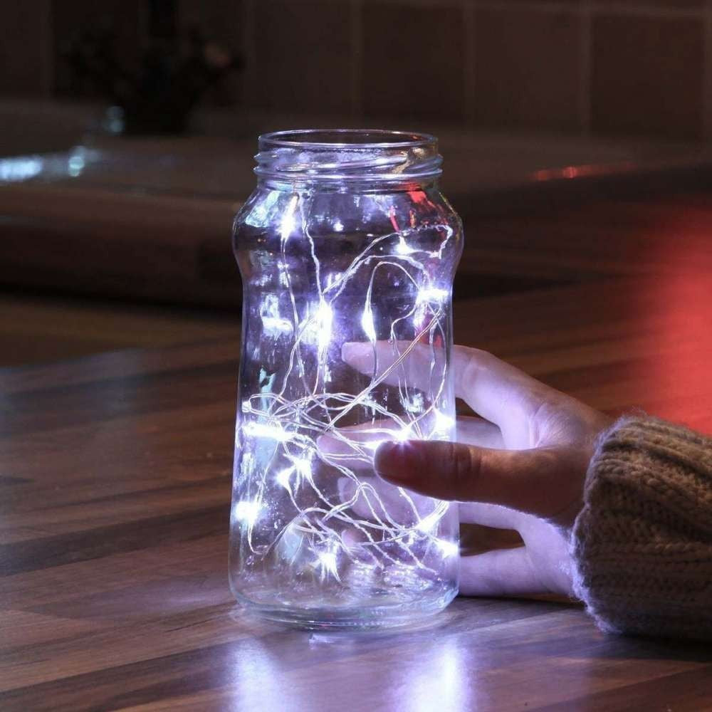 Instalatie De Craciun Liniara Cu Baterii, 10 LED-uri Cu Functie Flash, Fir Transparent Din Cupru, Interior, 1 m, Alb Rece