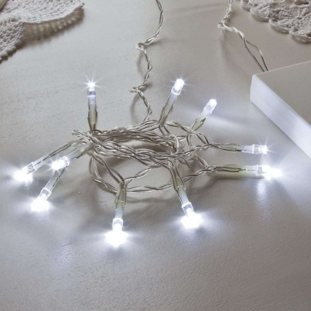 Instalatie De Craciun Liniara Cu Baterii, 10 LED-uri Cu Functie Flash, Fir Transparent Din Cupru, Interior, 1 m, Alb Rece
