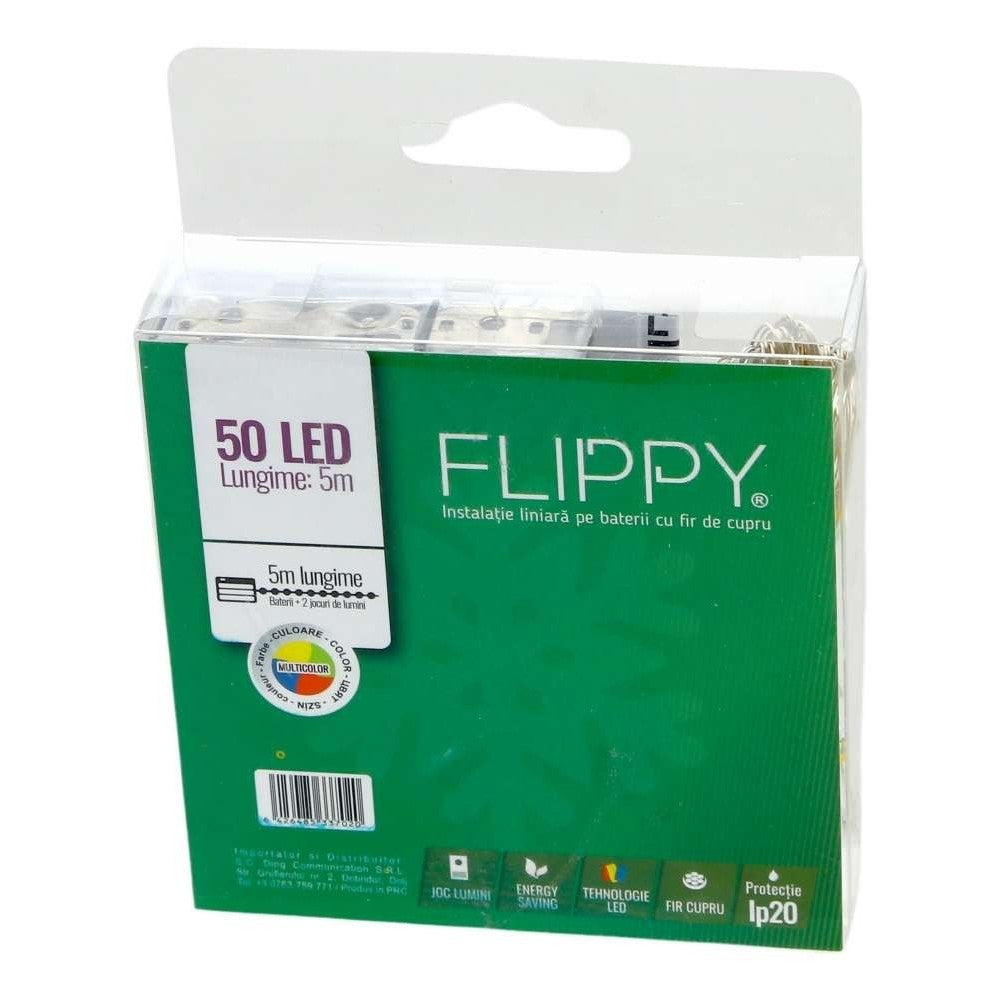 Instalatie de Craciun Tip Liniar cu Baterii, 2 Moduri de Iluminare, Fir din Cupru Flexibil, 50 LED-uri, 5 m, Multicolor