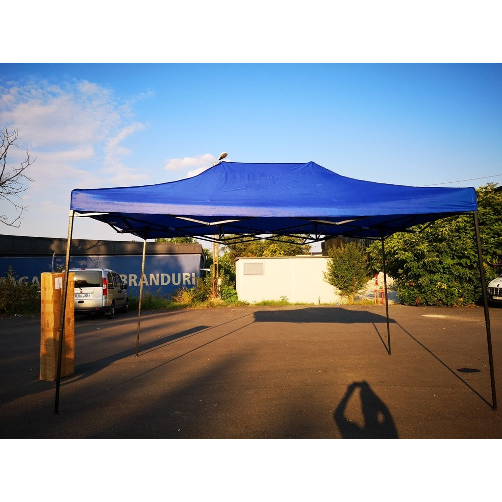 Cort Pavilion Pliabil, Prelata Impermeabila si Picioare Telescopice, Structura Metalica Tip Harmonica, pentru Gradina si Evenimente, 3x4.5m, Albastru