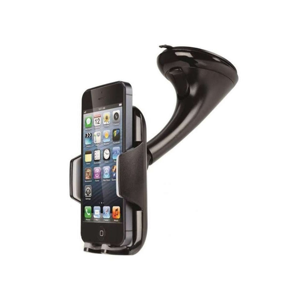 Suport Auto Telefon Universal BK18-C, Fixare cu Ventuza pentru Parbriz si Bord, Prindere Tip Cleste, Brate cu Protectie Soft, Negru