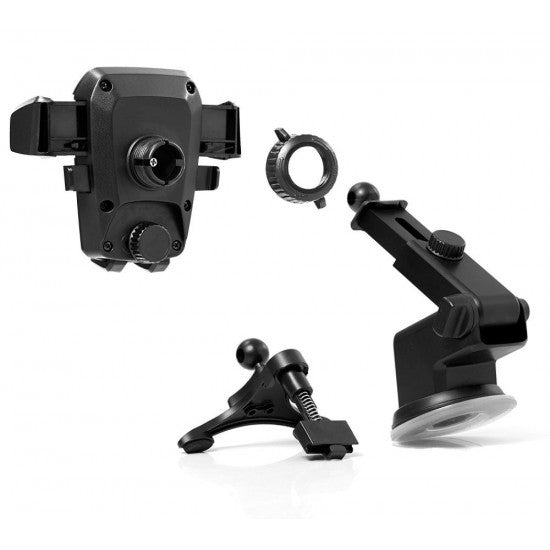 Suport Auto Universal Pentru Telefon, Rotire 360 Grade, Montare Pe Parbriz Si Bord, Sistem Blocare Rapida, Plastic ABS, Negru
