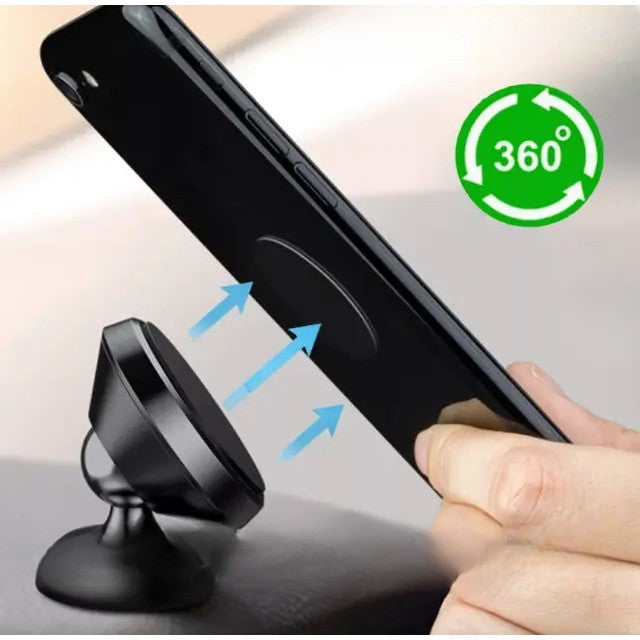 Suport Auto Magnetic BK1 pentru Telefon, Rotire 360 Grade, Montare pe Bord, Aliaj de Aluminiu si ABS, 2 Placute Incluse, Negru