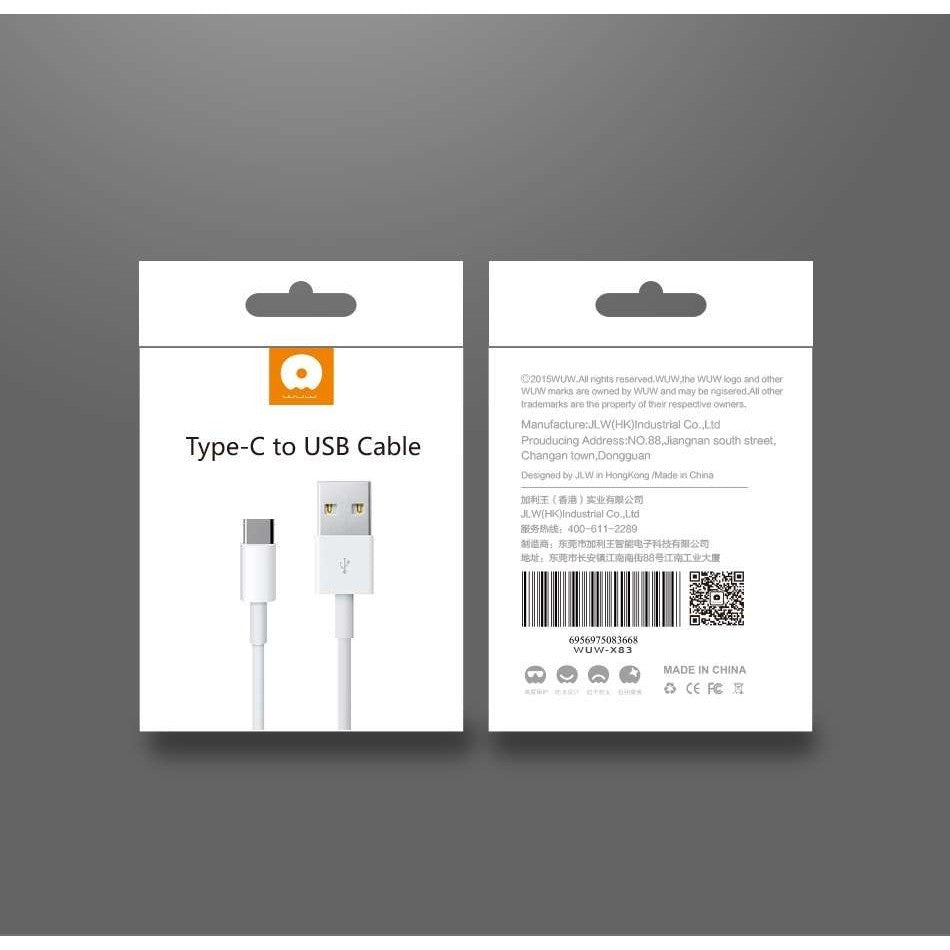 Cablu Date si Incarcare WUW-X83, USB la USB-C, Viteza 2A, Invelis Rezistent, Compatibil Android, Lungime 1 m, Alb
