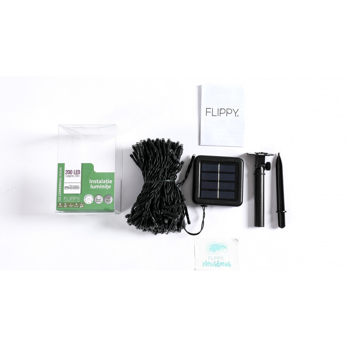 Instalatie Craciun Solara cu 200 LED-uri, Fir de Cupru Liniar pentru Interior si Exterior, Senzor de Lumina, Alb Rece, 20 m
