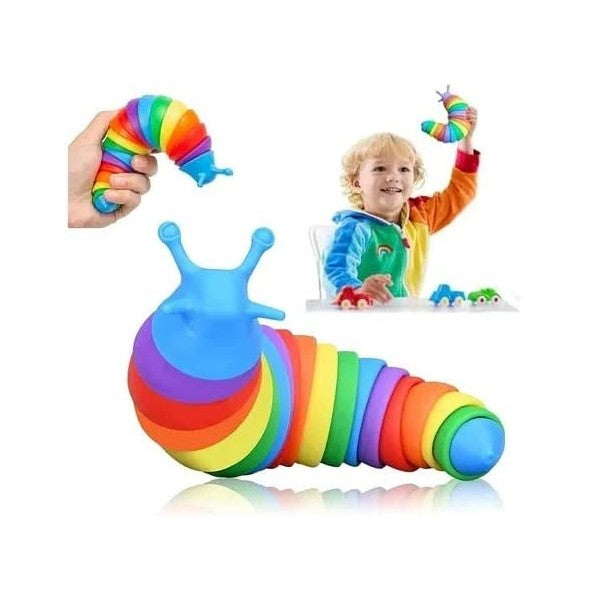 Jucarie Senzoriala Melc, Interactiva Antistres Cu Articulatii Si Lumini, Plastic, 19 cm, Multicolor