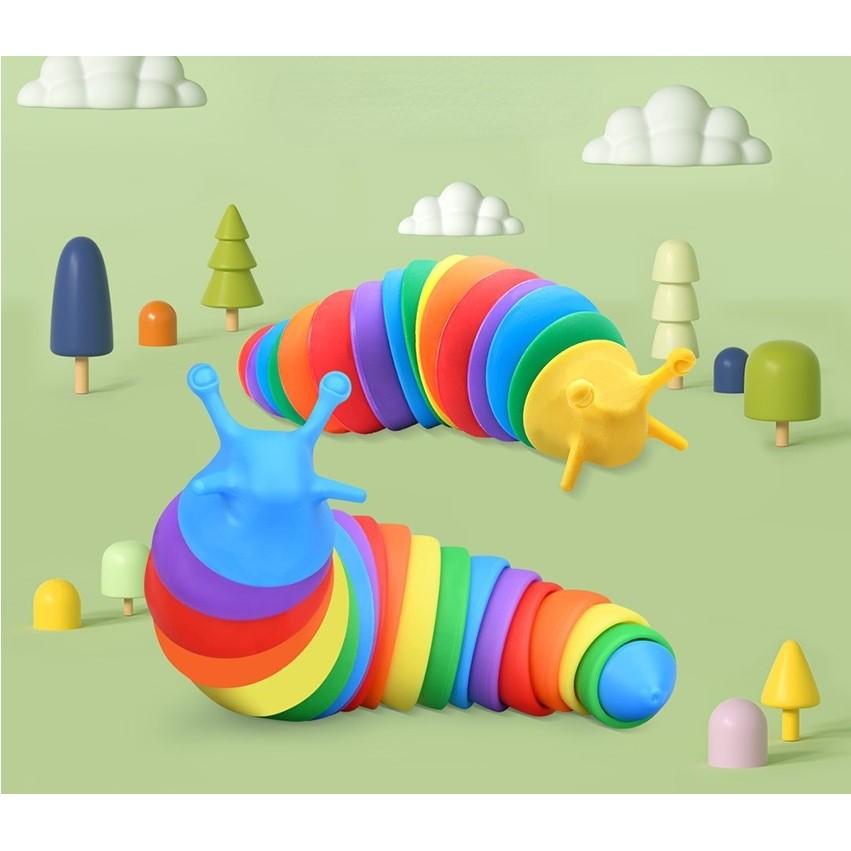 Jucarie Senzoriala Melc, Interactiva Antistres Cu Articulatii Si Lumini, Plastic, 19 cm, Multicolor