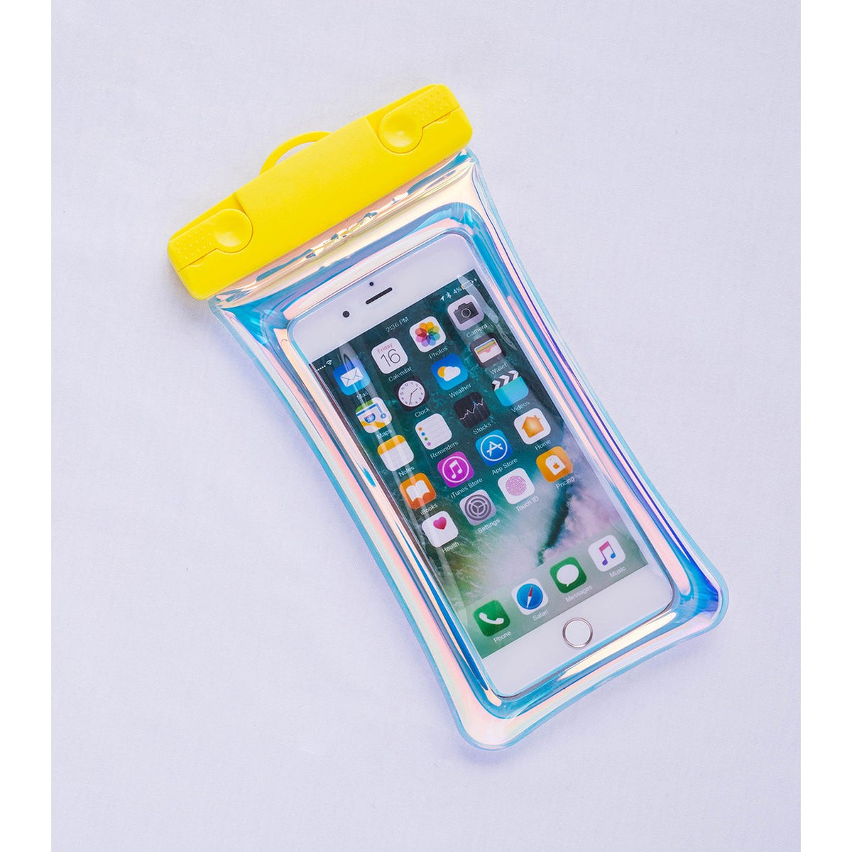 Husa Subacvatica Waterproof Universala, Protectie Impermeabila IPX8, Design Holografic cu Irizatii, pentru Telefoane pana la 6.9 inch si Documente, cu Snur de Gat, Galben