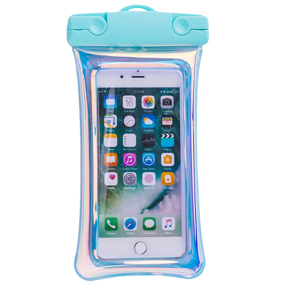 Husa Subacvatica Universala Impermeabila, Protectie IPX8 Pana La 20m, Efect Holografic Irizat, Functie Touchscreen, pentru Telefoane Pana La 6.9 Inch si Documente, cu Snur Inclus, Bleu