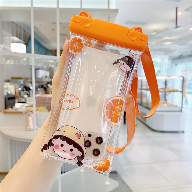 Fruity Husa Subacvatica Universala Impermeabila, Protectie IPX8 Pana la 20m, Compatibila cu Telefoane Pana la 6.9 Inch, Ecran Tactil Functional, PVC Transparent cu Snur, Orange Girl 2, Portocaliu