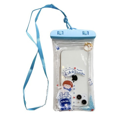 Husa Subacvatica Universala Glitter Kids, Protectie IPX8 Impermeabila si Anti-Zapada, Touch Screen Sensibil, PVC Transparent cu Snur de Gat, Diagonala Maxima 6.9 Inch, Model Tea Girl, Albastru
