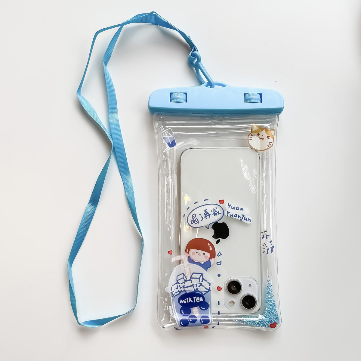 Husa Subacvatica Universala Glitter Kids, Protectie IPX8 Impermeabila si Anti-Zapada, Touch Screen Sensibil, PVC Transparent cu Snur de Gat, Diagonala Maxima 6.9 Inch, Model Tea Girl, Albastru