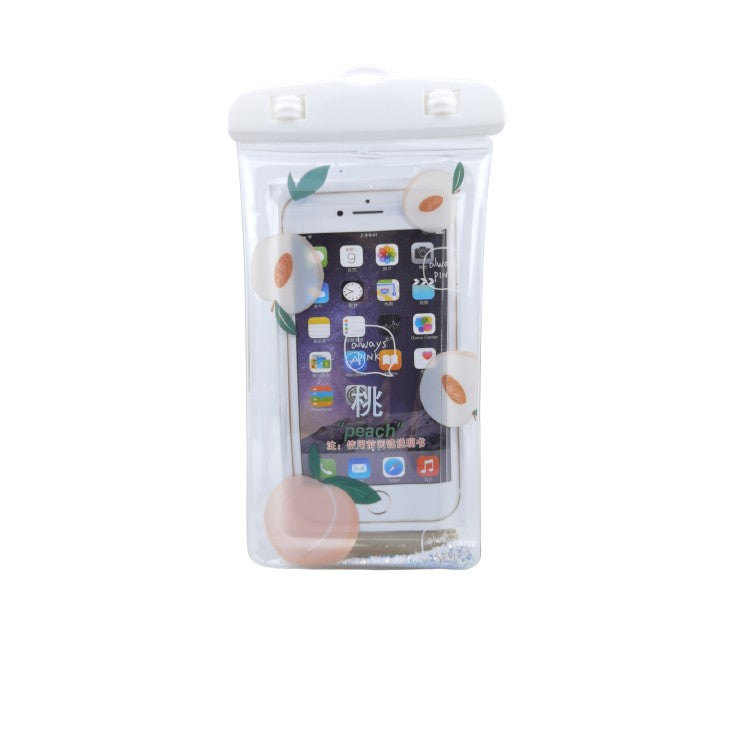 Husa Subacvatica Universala Glitter Kids, Protectie IPX8 Impermeabila si Anti-Praf, Compatibila Touchscreen, PVC Transparent cu Snur, pana la 6.9 Inch, Peach/Alb