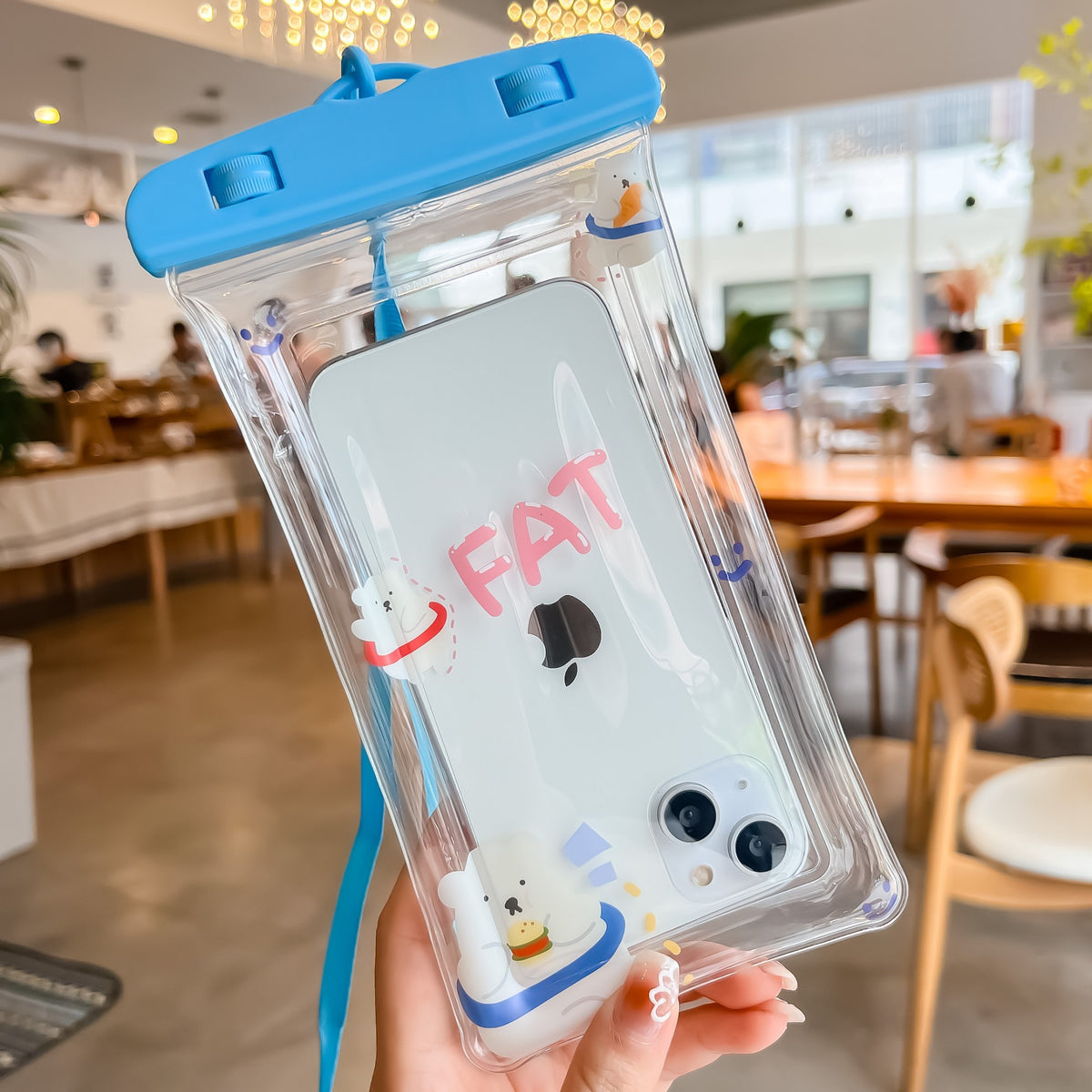 Husa Subacvatica pentru Telefon si Documente, Protectie Impermeabila IPX8 pana la 20m, Compatibila Touchscreen, Design Kids Bears cu Snur Inclus, Ecran pana la 6.9 inch, Albastru