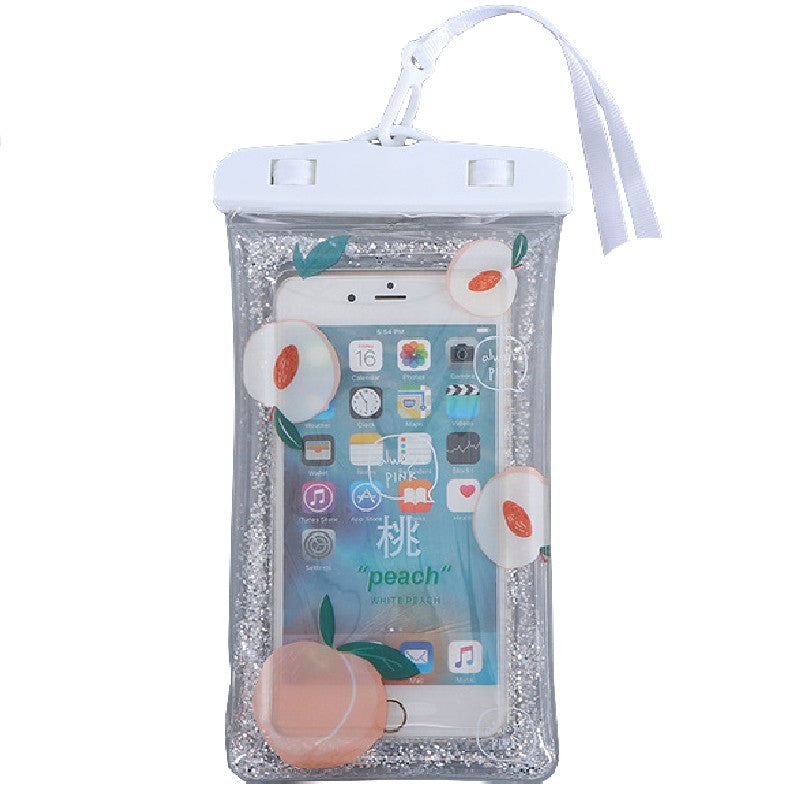 Husa Subacvatica Waterproof Glitter Kids, Protectie Universala Telefon si Documente, Snowproof si Dustproof, Design Ergonomic cu Snur, Peach si Alb