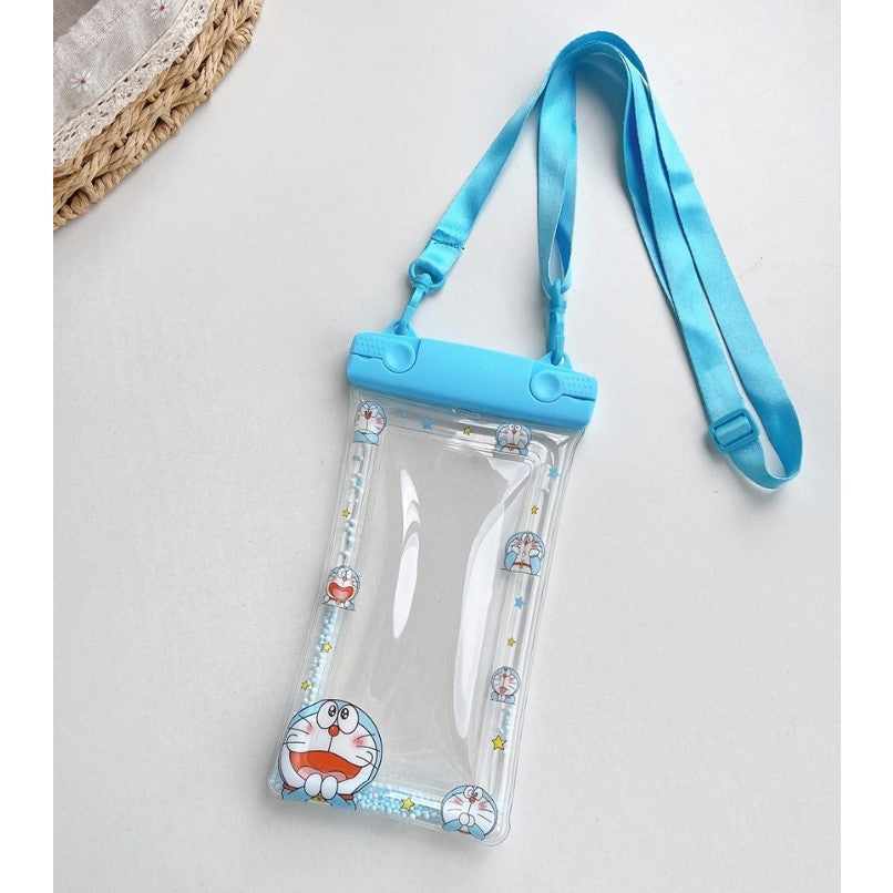 Husa Subacvatica Universala Glitter Kids, Protectie IPX8 Impermeabila si Anti-Praf, Ecran Pana la 6.9 Inch, PVC Transparent cu Snur, Model Cat, Bleu
