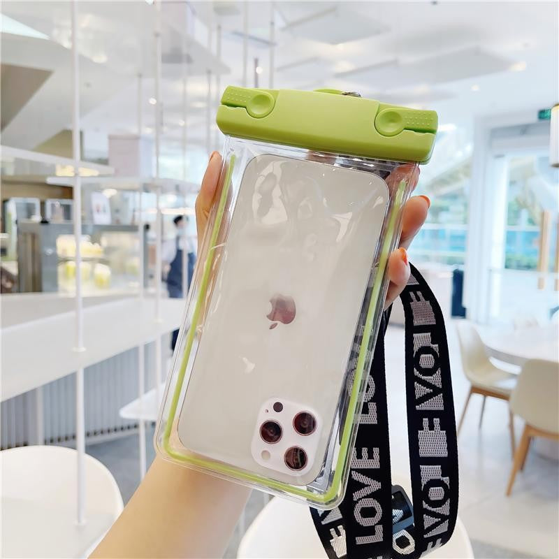 Husa Subacvatica Universala, Protectie Waterproof IPX8 si Fosforescenta, Material Transparent pentru Touchscreen, cu Snur pentru Gat, Pana la 6.9 Inch, Verde