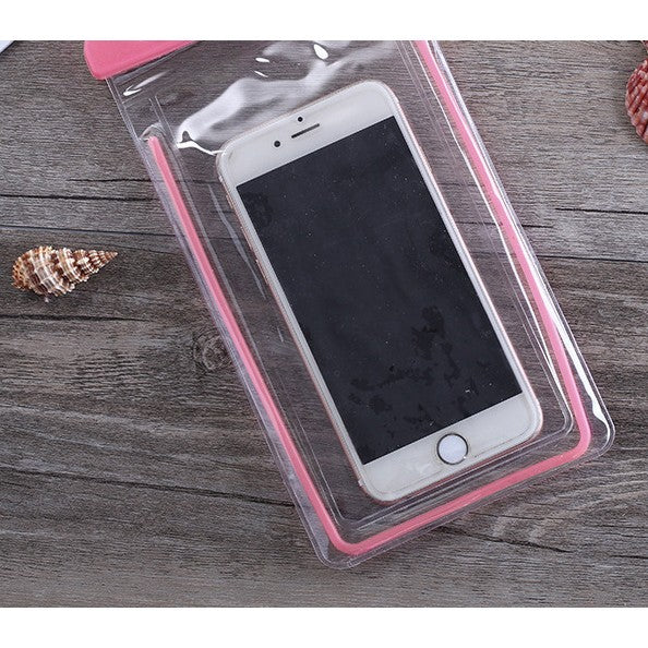 Husa Subacvatica Universala, Protectie IPX8 Impermeabila si Fosforescenta, Compatibila Touchscreen, pentru Telefon de pana la 6.9 inch si Documente, cu Snur, Roz