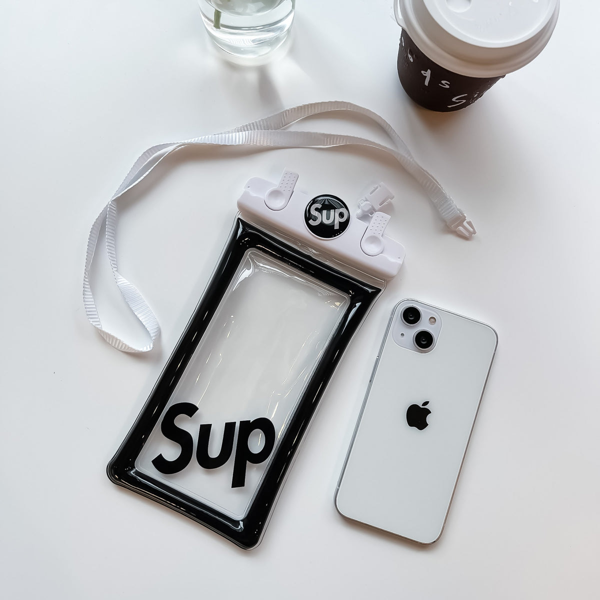 Mascot Husa Subacvatica Waterproof si Impermeabila, Protectie IPX8 pana la 20m, Compatibila Touchscreen, Material Transparent cu Snur inclus, Universala pana la 6.9 inch, Alb-Negru