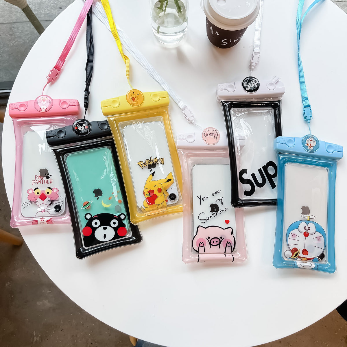 Mascot Husa Subacvatica Waterproof, Protectie IPX8 Universala Pana la 6.9 inch, Transparenta cu Functie Touchscreen si Snur Inclus, PVC, Model Cat Bleu
