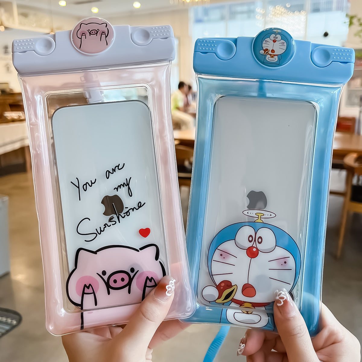 Mascot Husa Subacvatica Waterproof, Protectie IPX8 Universala Pana la 6.9 inch, Transparenta cu Functie Touchscreen si Snur Inclus, PVC, Model Cat Bleu