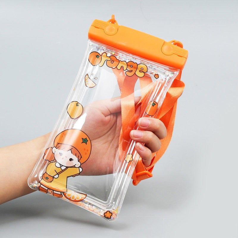 Husa Subacvatica Waterproof, Protectie IPX8 Impermeabila Telefon si Documente, Compatibilitate Universala pana la 6.9 inch, Transparenta cu Snur, Orange Girl, Portocaliu