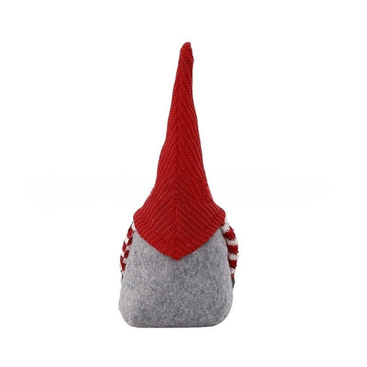 Ornament De Craciun Spiridus, Figurina Decorativa Cu Caciula Rosie Impletita, Material Textil, Multicolor, 25 cm